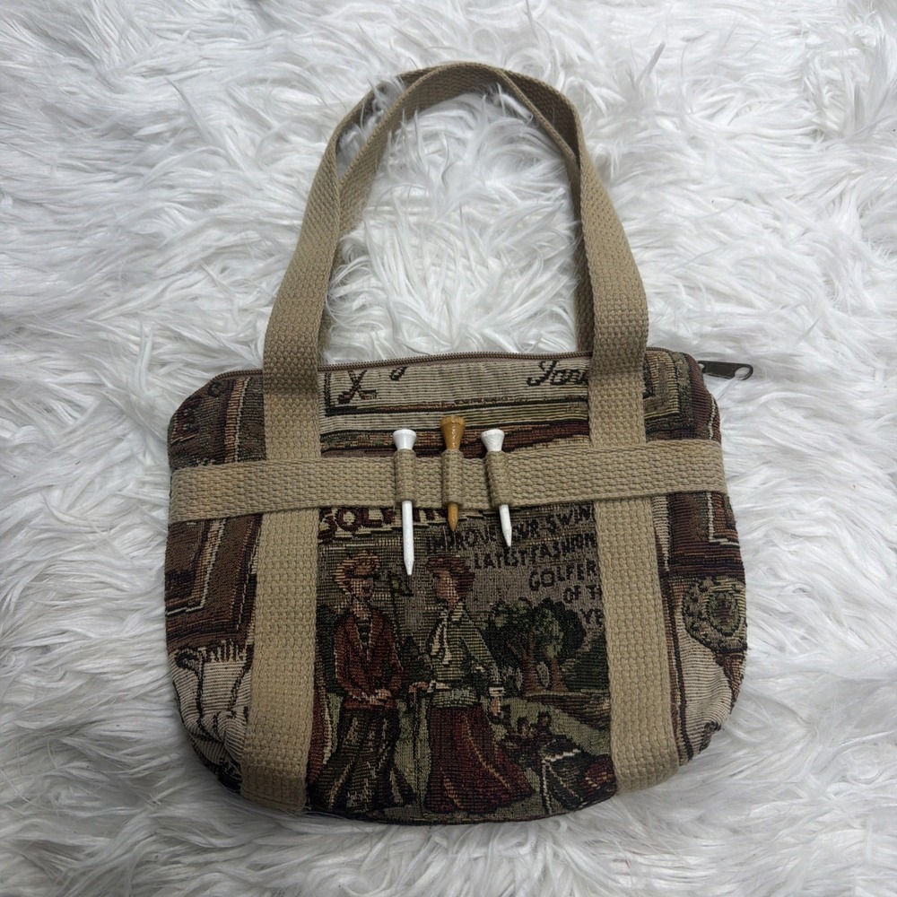 Vintage Golf Purse‎ Carry Bag Tapestry Woven Graphic 1960's - 1970's Golfer Gal